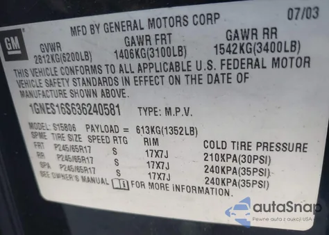 2003 Chevrolet Trailblazer Ext Ls z USA, uszkodzony, nr VIN 1GNES16S636240581